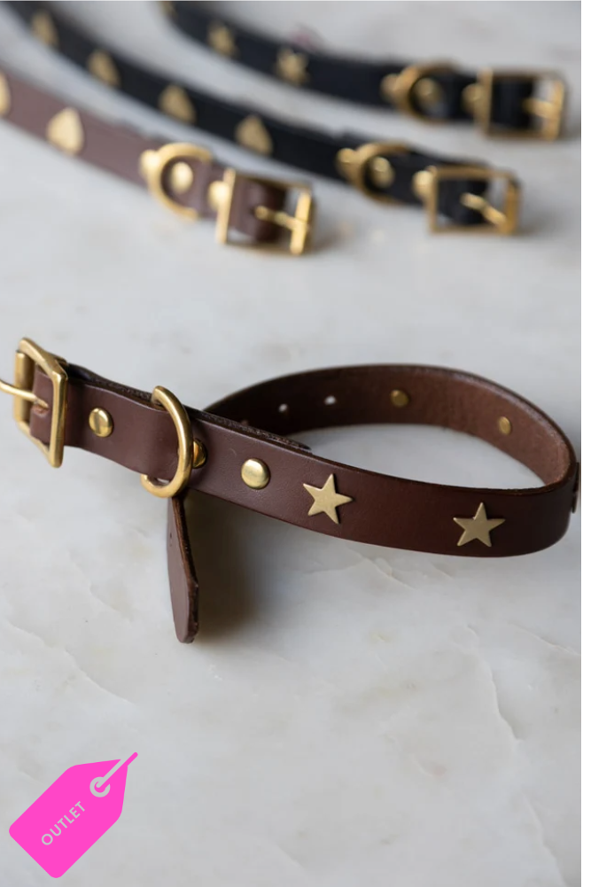 Collier pour chien en cuir marron avec étoiles - ÉCHANTILLON