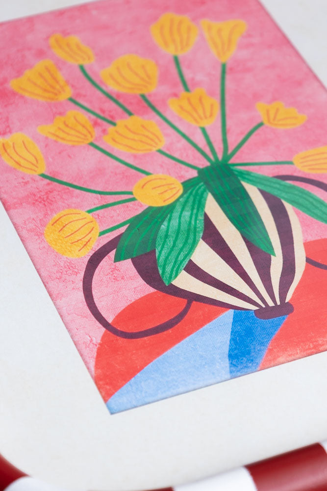 Lot de 2 cadres à rayures rouges et blanches avec imprimés de fleurs colorées