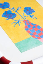 Lot de 2 cadres à rayures rouges et blanches avec imprimés de fleurs colorées