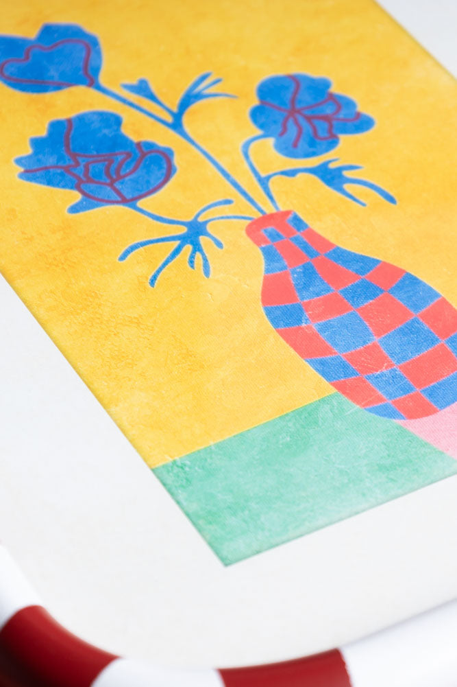 Lot de 2 cadres à rayures rouges et blanches avec imprimés de fleurs colorées