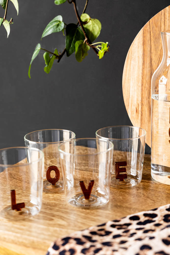 Verres à boire Amber LOVE en verre transparent