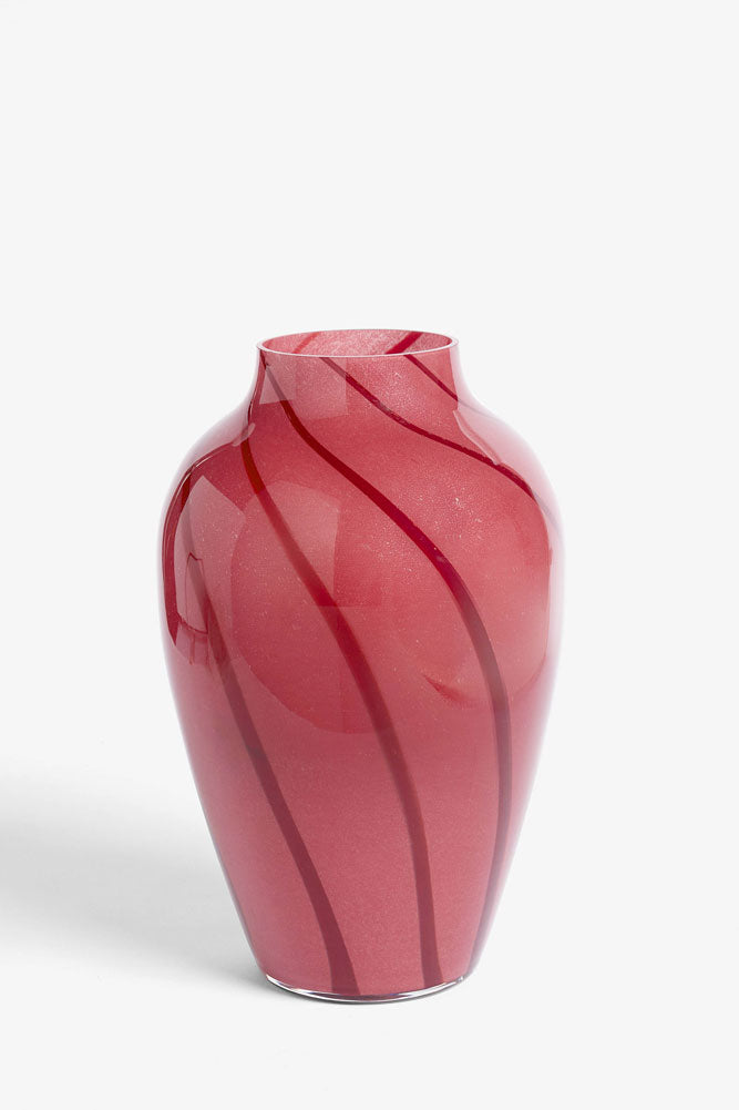 Magnifique vase tourbillonnant rose et rouge foncé