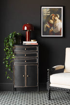 Meuble d'appoint noir et or de style antique