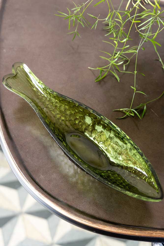 Plateau à bibelots en forme de poisson vert foncé