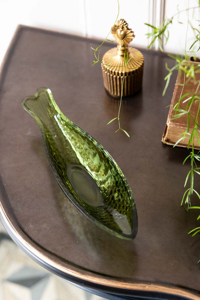 Plateau à bibelots en forme de poisson vert foncé