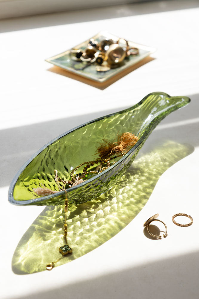 Plateau à bibelots en forme de poisson vert foncé