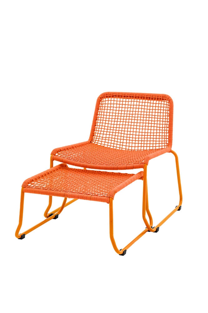 Chaise longue et repose-pieds de jardin orange vif
