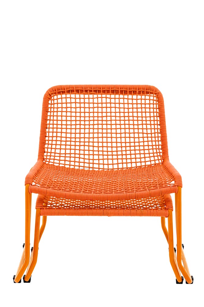 Chaise longue et repose-pieds de jardin orange vif