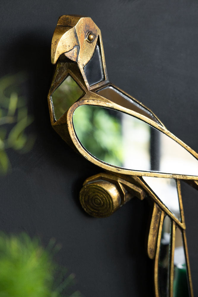 Miroir mural décoratif oiseau doré