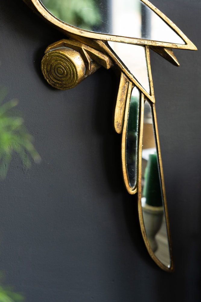 Miroir mural décoratif oiseau doré