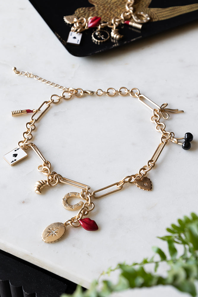 Collier à breloques en chaîne épaisse en or