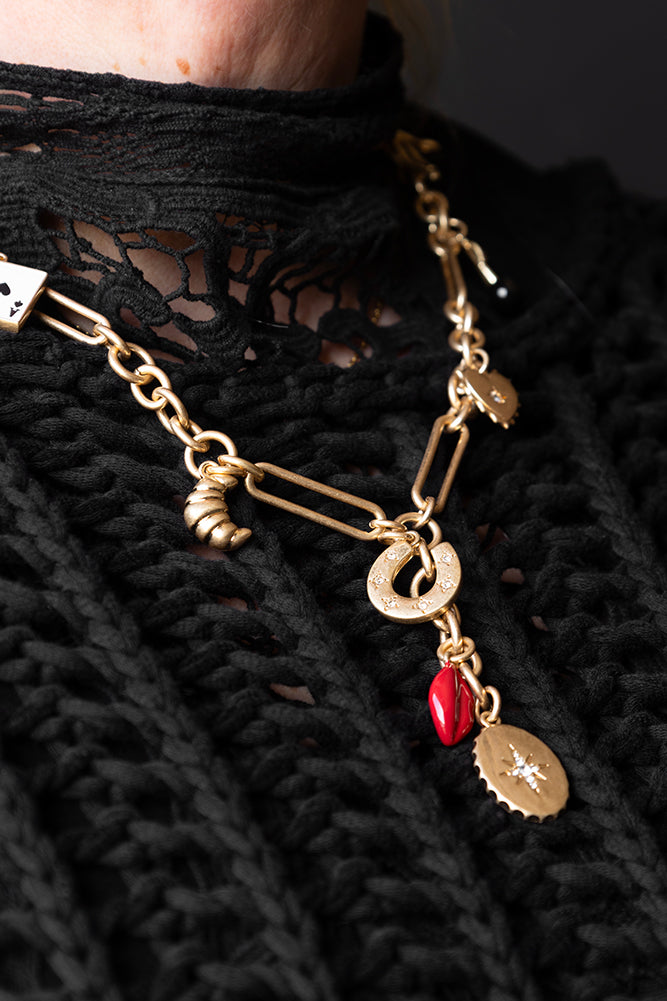 Collier à breloques en chaîne épaisse en or