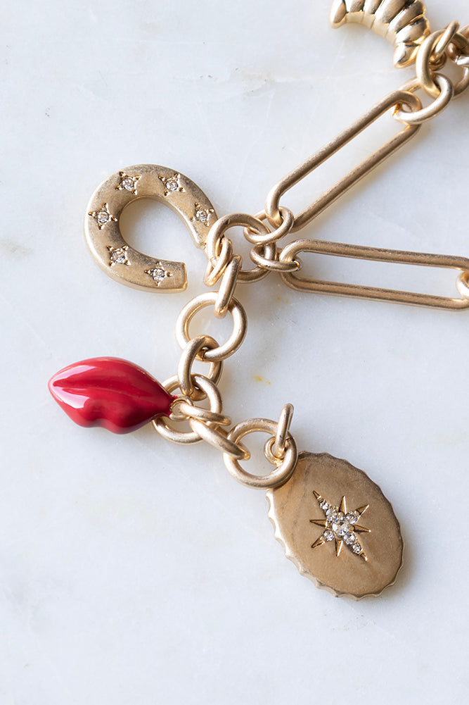 Collier à breloques en chaîne épaisse en or