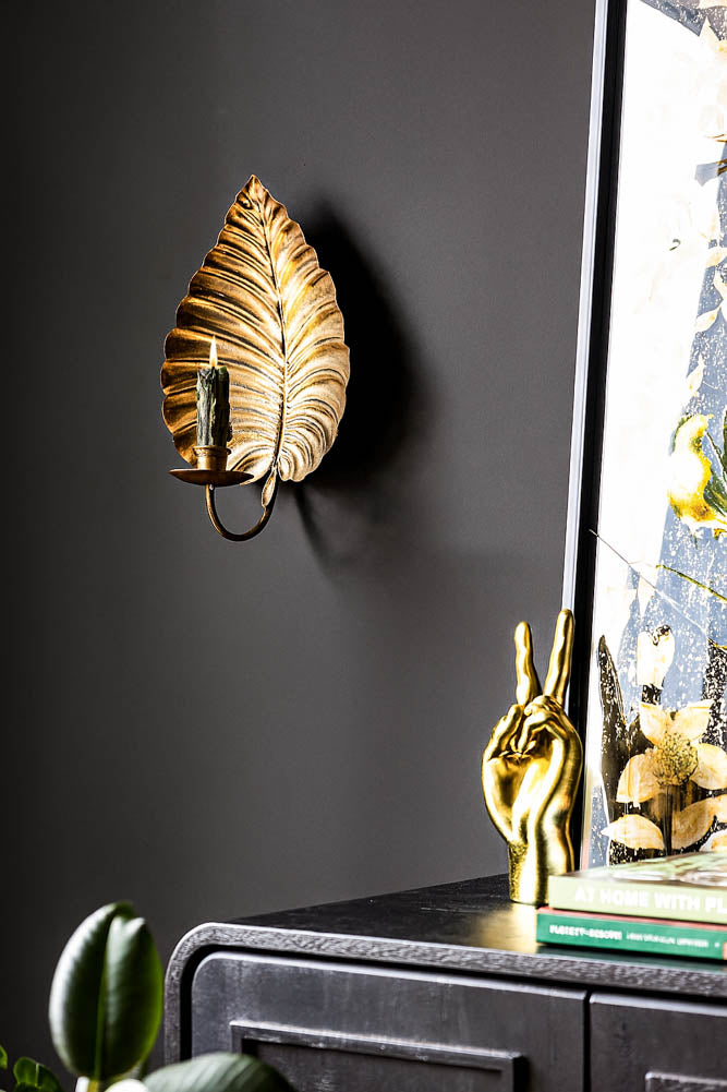 Applique murale à bougie effet feuille de fromage doré