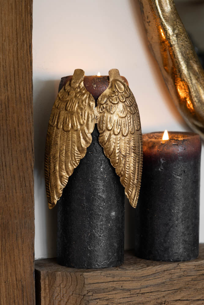 Décoration de bougie en métal ailé doré