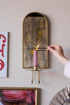 Applique murale à bougie florale en miroir doré et renardé