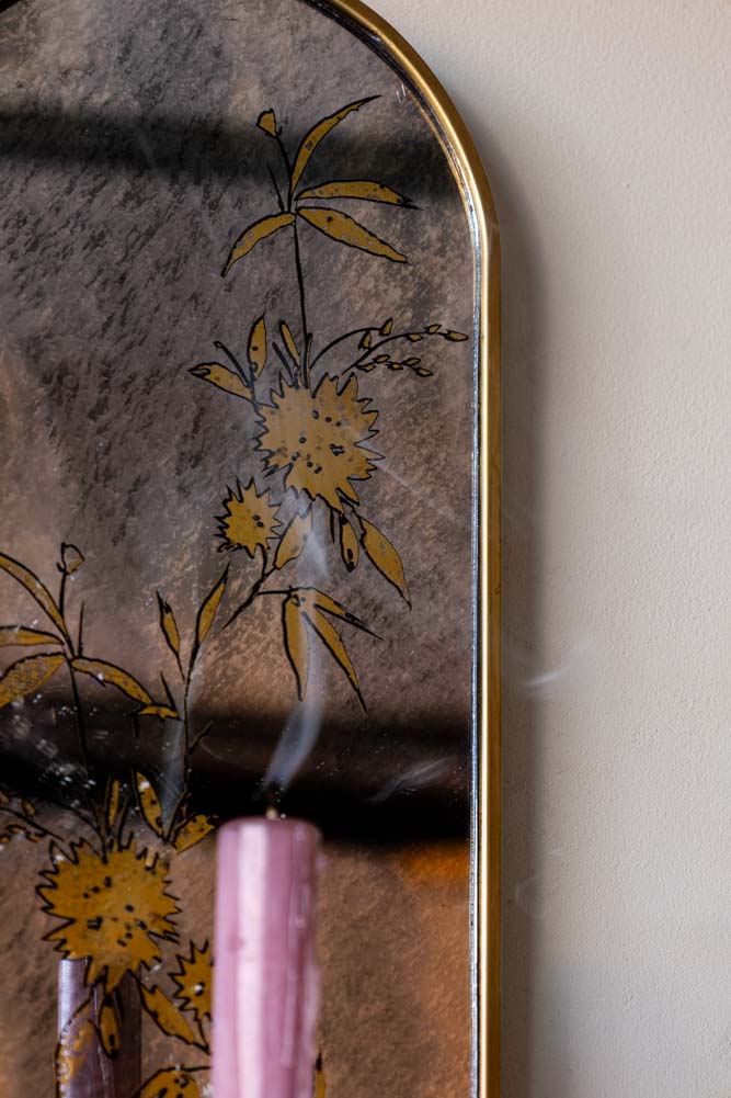 Applique murale à bougie florale en miroir doré et renardé