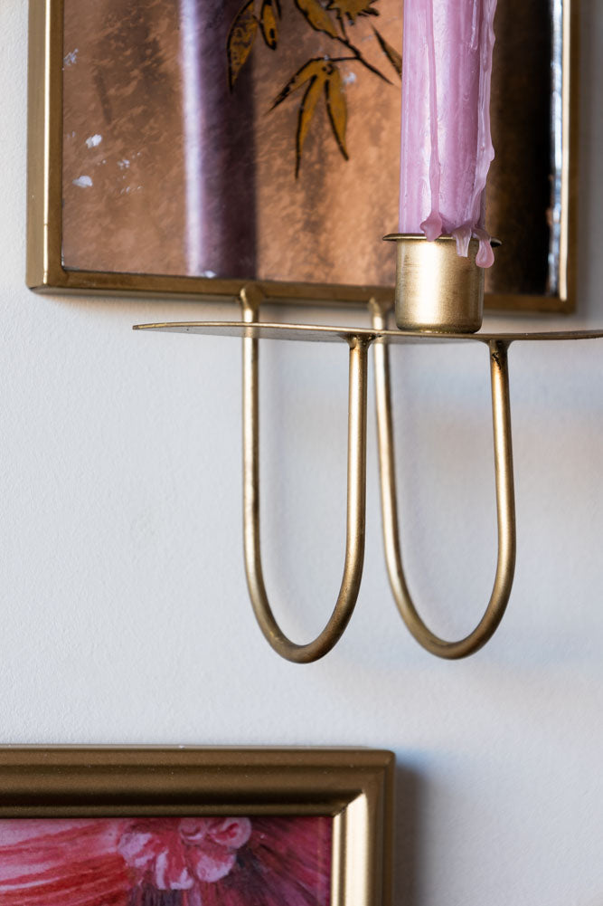 Applique murale à bougie florale en miroir doré et renardé