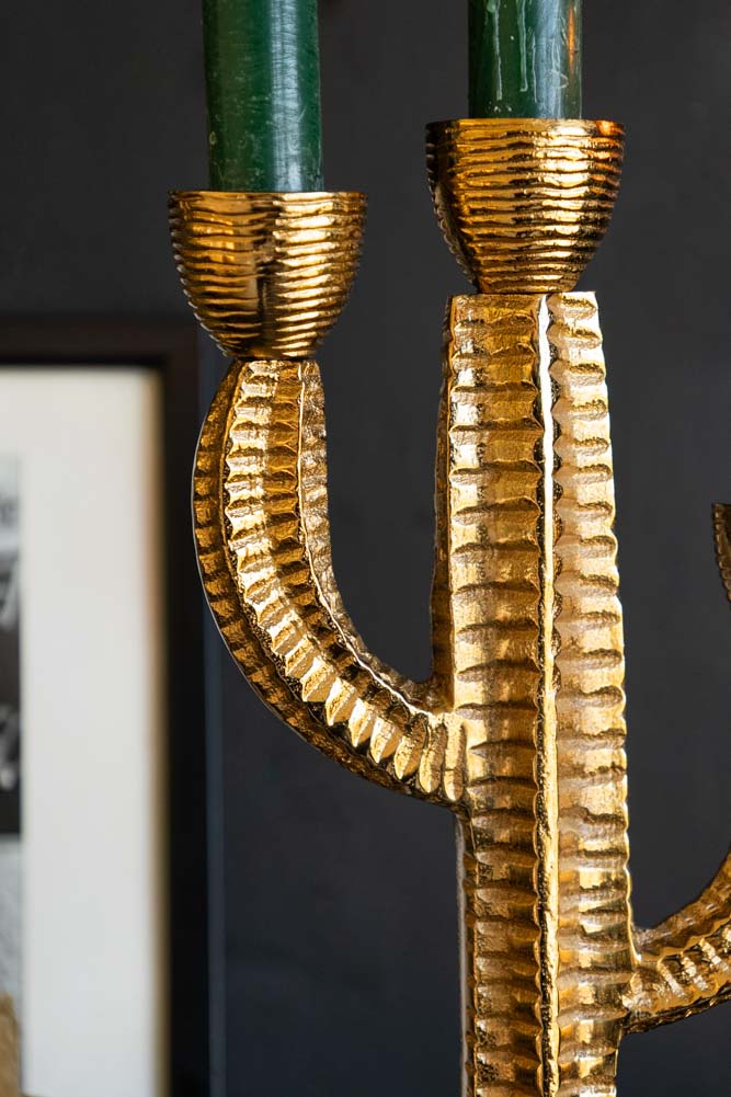 Magnifique bougeoir cactus doré