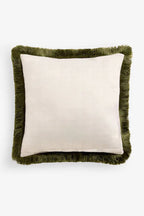 Coussin imprimé bambou vert avec bordure à franges