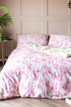 Parure de lit réversible avec housse de couette et taie d'oreiller à imprimé bambou vert et rose - Disponible en 4 tailles