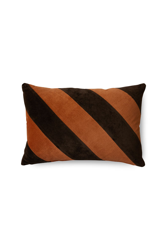 Coussin en velours rayé café et moka HKLIVING