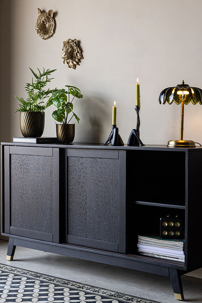 Grand buffet noir à imprimé léopard