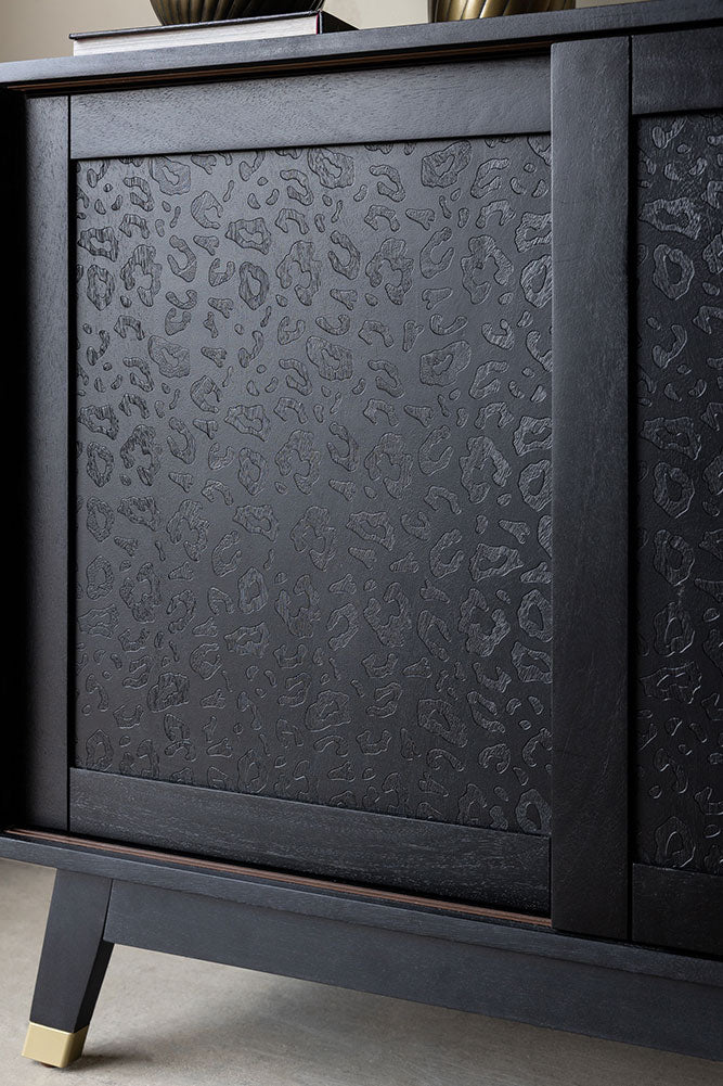 Grand buffet noir à imprimé léopard