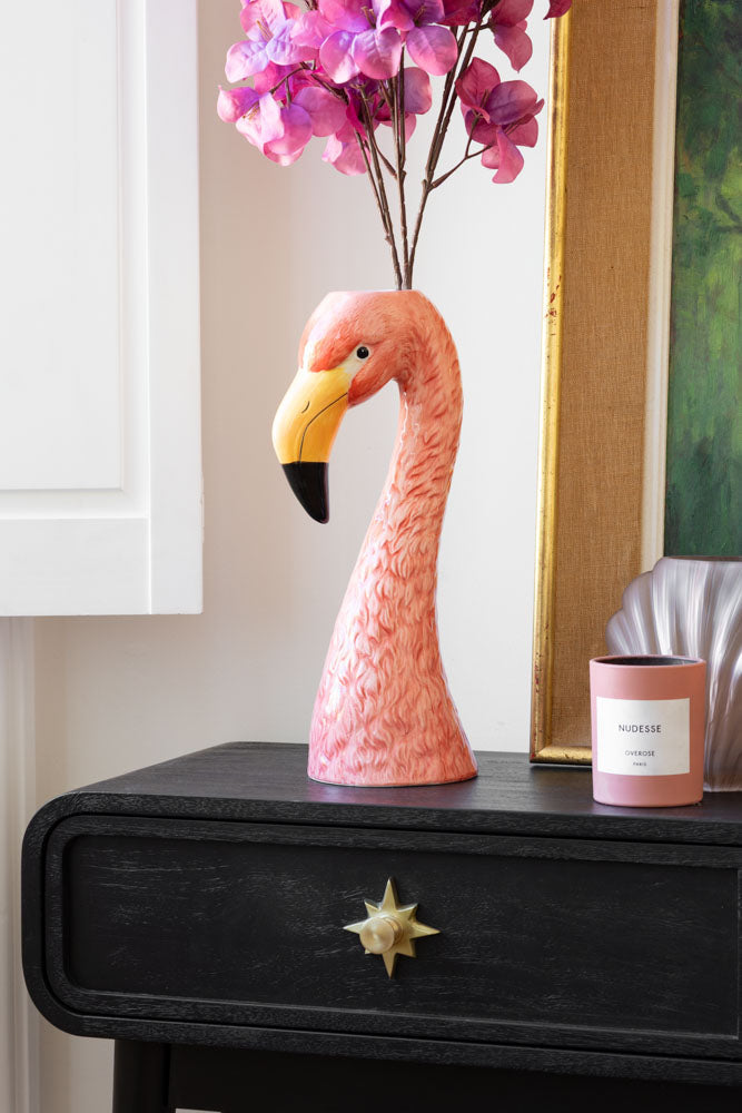 Grand vase en forme de tête de flamant rose blush