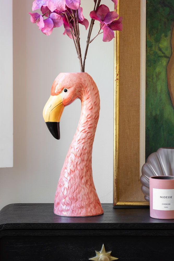 Grand vase en forme de tête de flamant rose blush