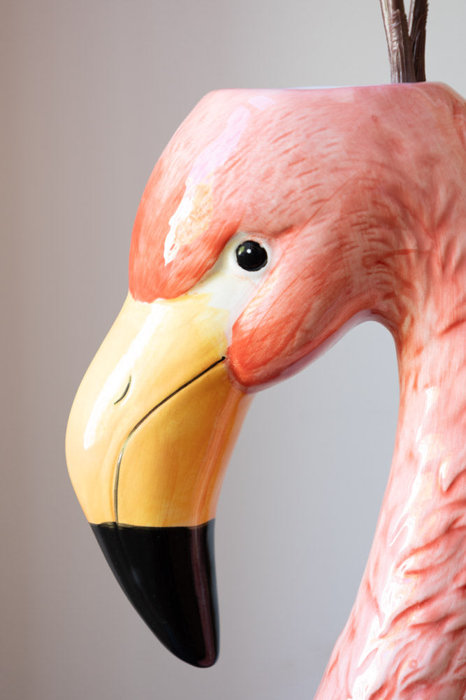 Grand vase en forme de tête de flamant rose blush