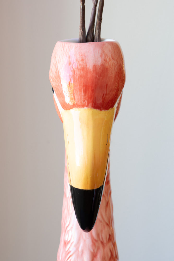 Grand vase en forme de tête de flamant rose blush