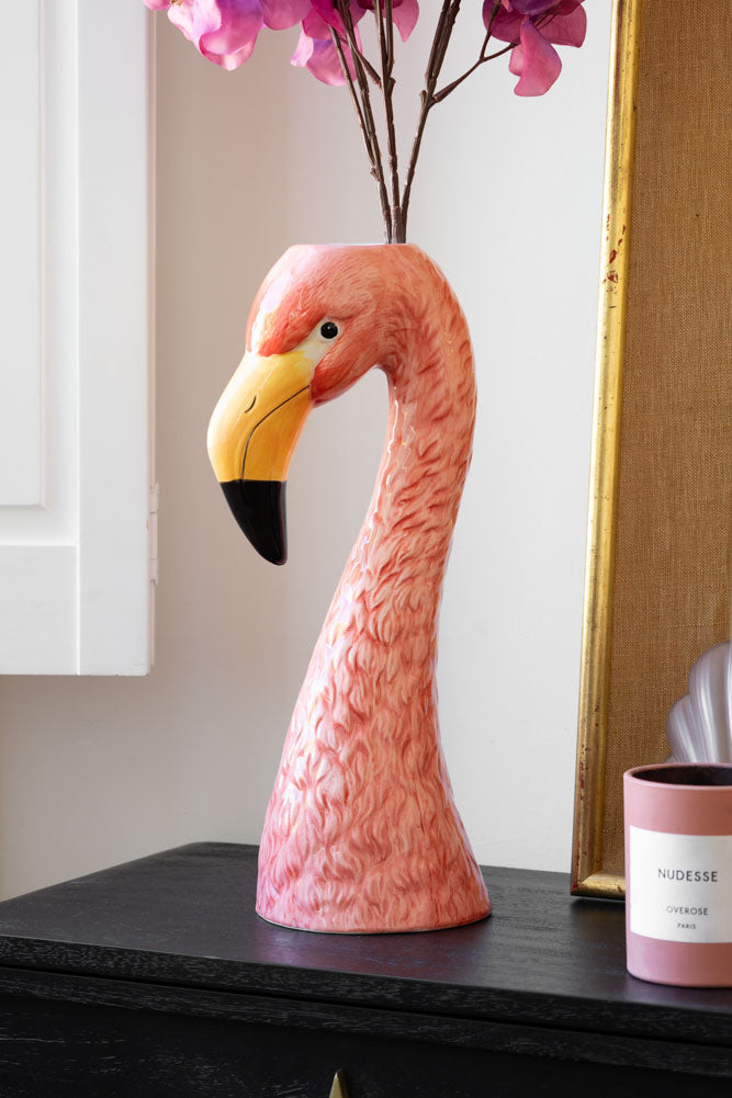 Grand vase en forme de tête de flamant rose blush