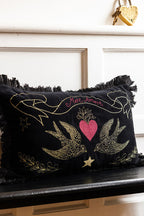 Coussin brodé noir Love Birds More Amore