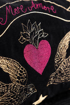 Coussin brodé noir Love Birds More Amore