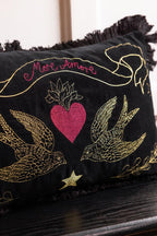 Coussin brodé noir Love Birds More Amore