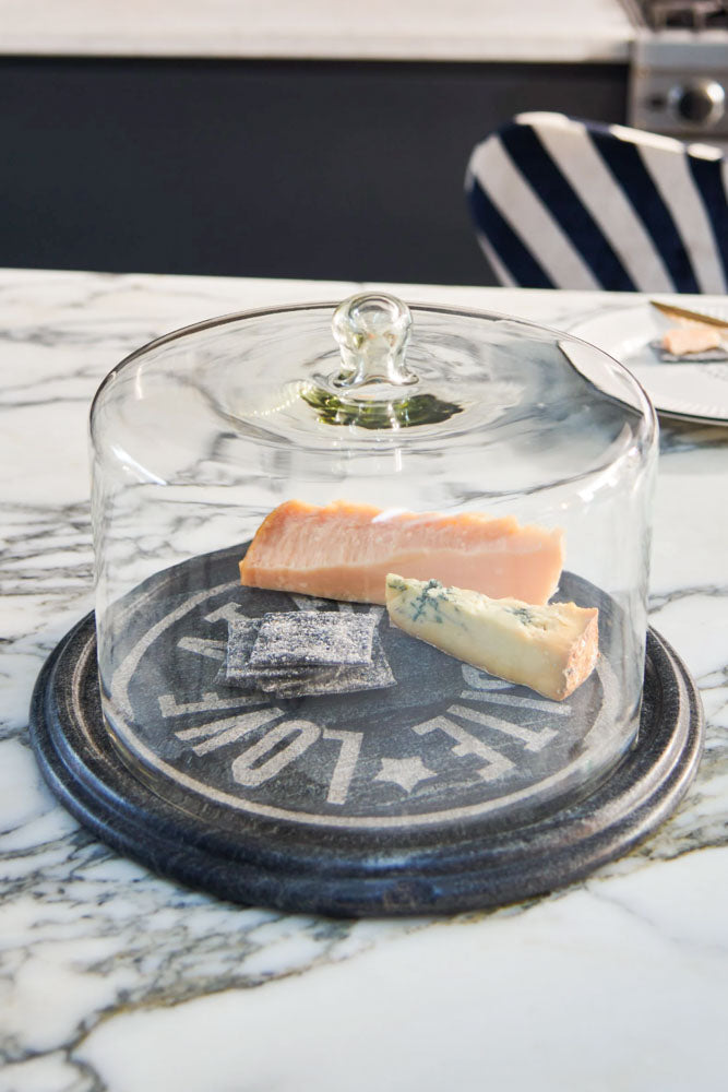 Plateau à fromage en marbre et couvercle en verre