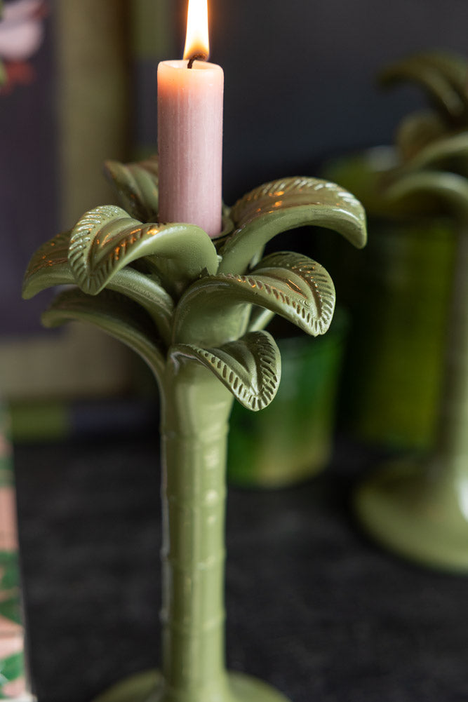 Bougeoir palmier vert olive