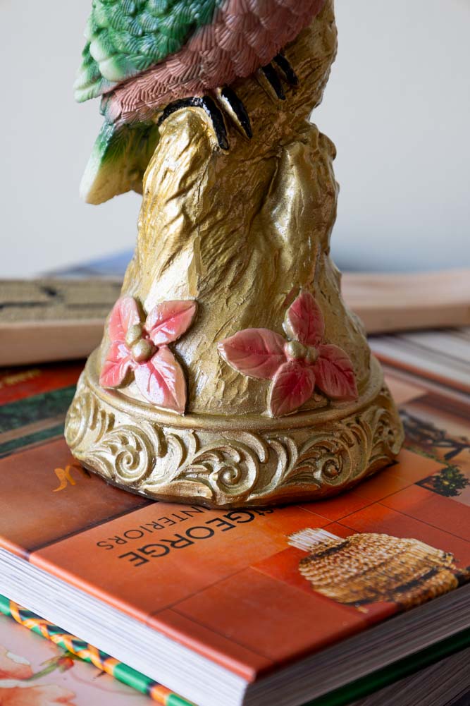 Bougeoir perroquet orné doré et vert