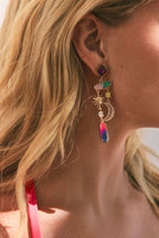 Boucles d'oreilles à perles roses et breloques bohèmes