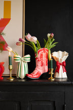 Vase bottes de cow-girl rose et rouge