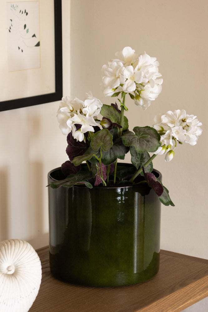 Faux géranium blanc en pot