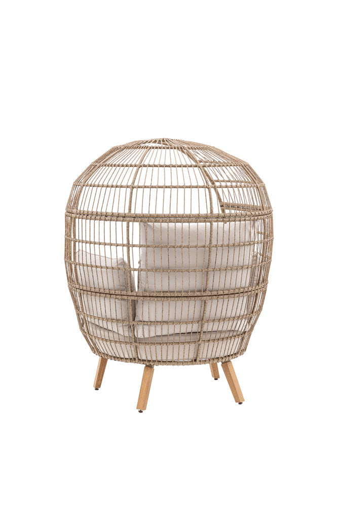 Chaise de jardin en forme d'œuf inspirée du rotin