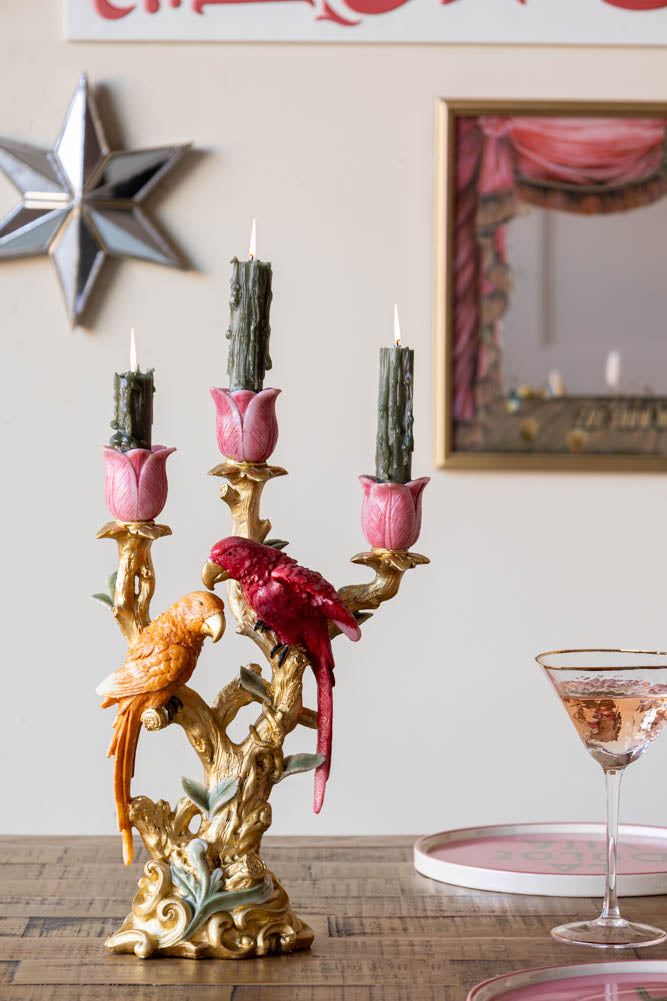 Bougeoir inséparables rouges et roses