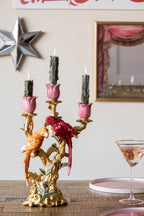 Bougeoir inséparables rouges et roses