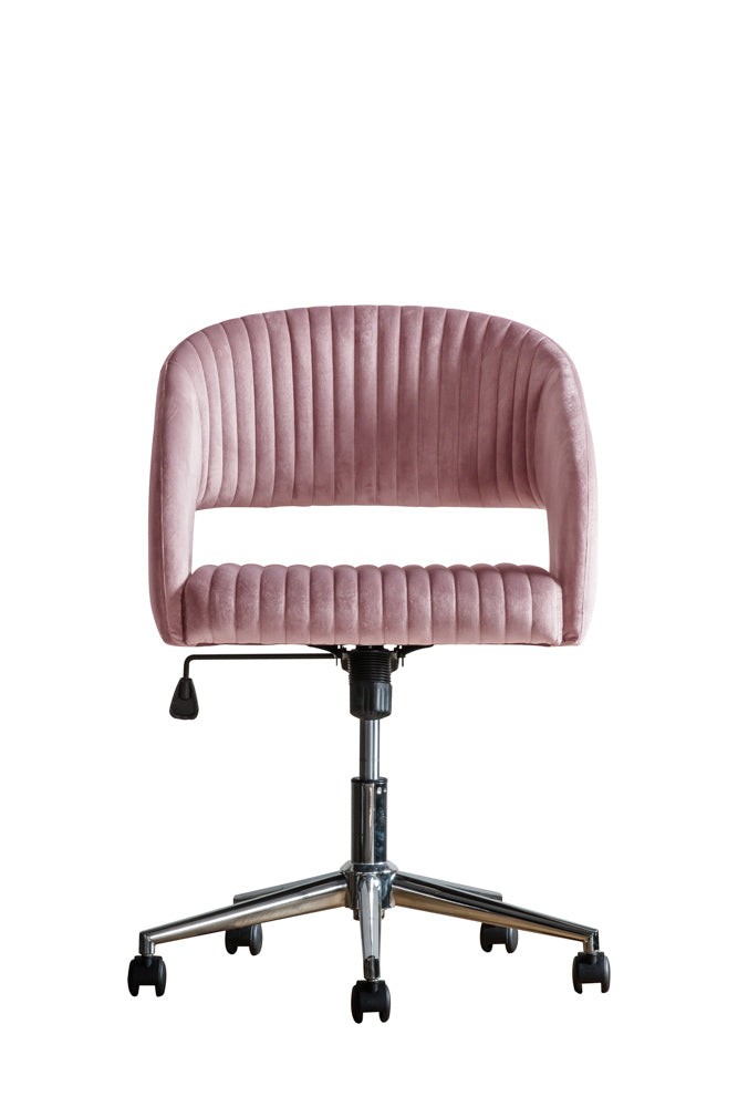 Chaise pivotante en velours rose côtelé