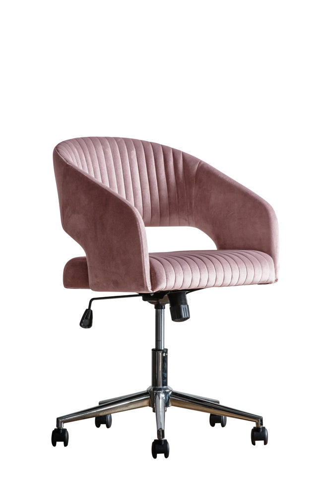 Chaise pivotante en velours rose côtelé