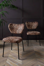 Lot de 2 chaises de salle à manger en velours imprimé léopard