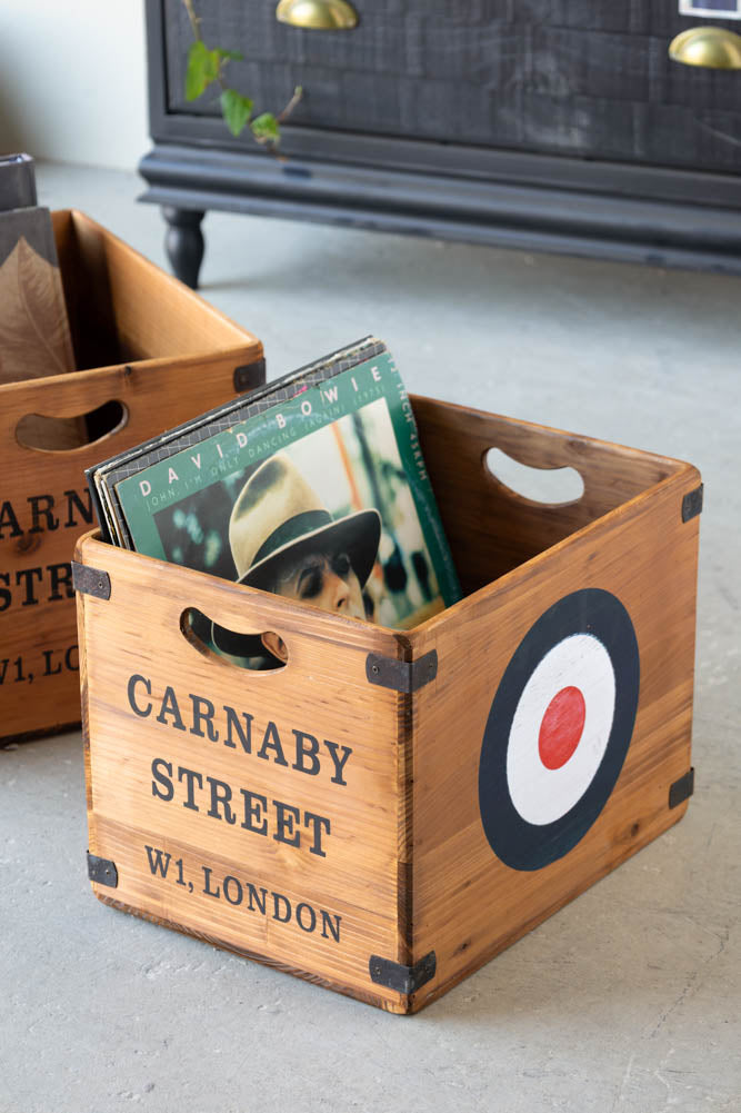 Lot de 2 boîtes de rangement en bois vieilli