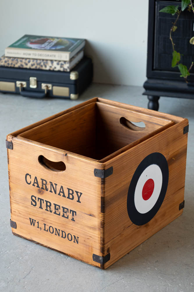 Lot de 2 boîtes de rangement en bois vieilli